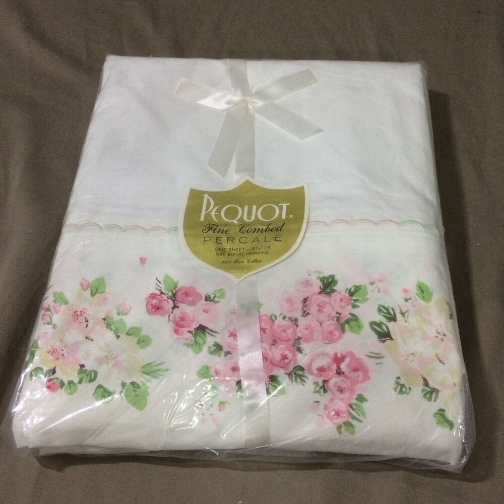 Vintage 60s NOS Pequot Sweetheart Rose Full Double Flat Sheet Cotton Floral New